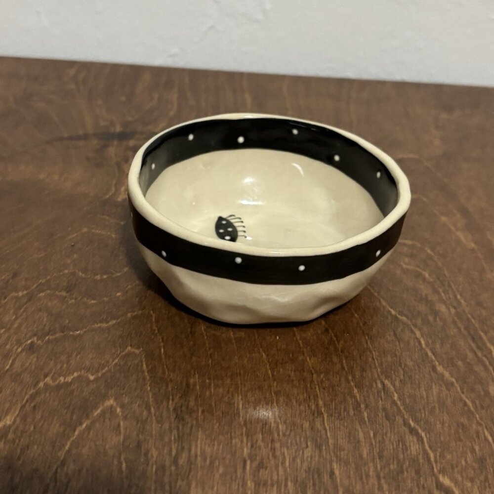 Dotti Potts Studio Art Small Bowl Caterpillar Black Off White 4" x1.5" - Picture 5 of 5
